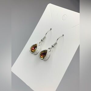 Red and yellow diamond silver earrings